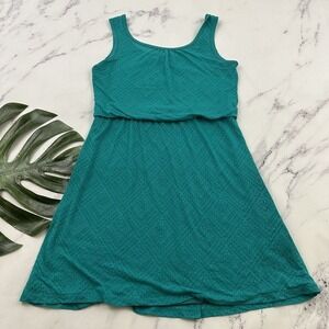 Prana Blouson Sundress Size S Teal Green Burnout Overlay Geometric Sleeveless